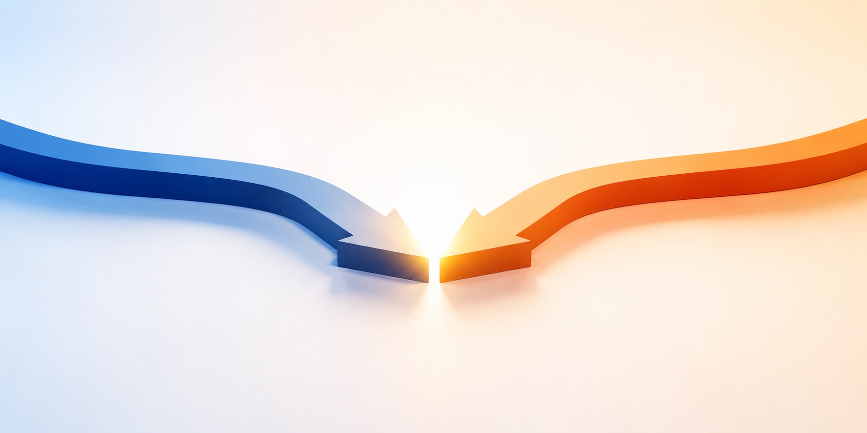Two arrows starting from opposite ends of a software lifecycle diagram and meeting in the middle